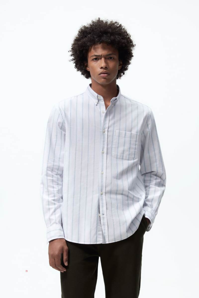 ZARA STRIPED OXFORD Skjorta Herr Vita | HTPVB-3415