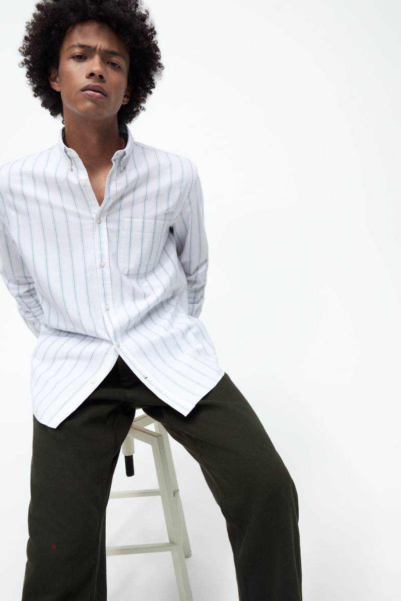 ZARA STRIPED OXFORD Skjorta Herr Vita | HTPVB-3415