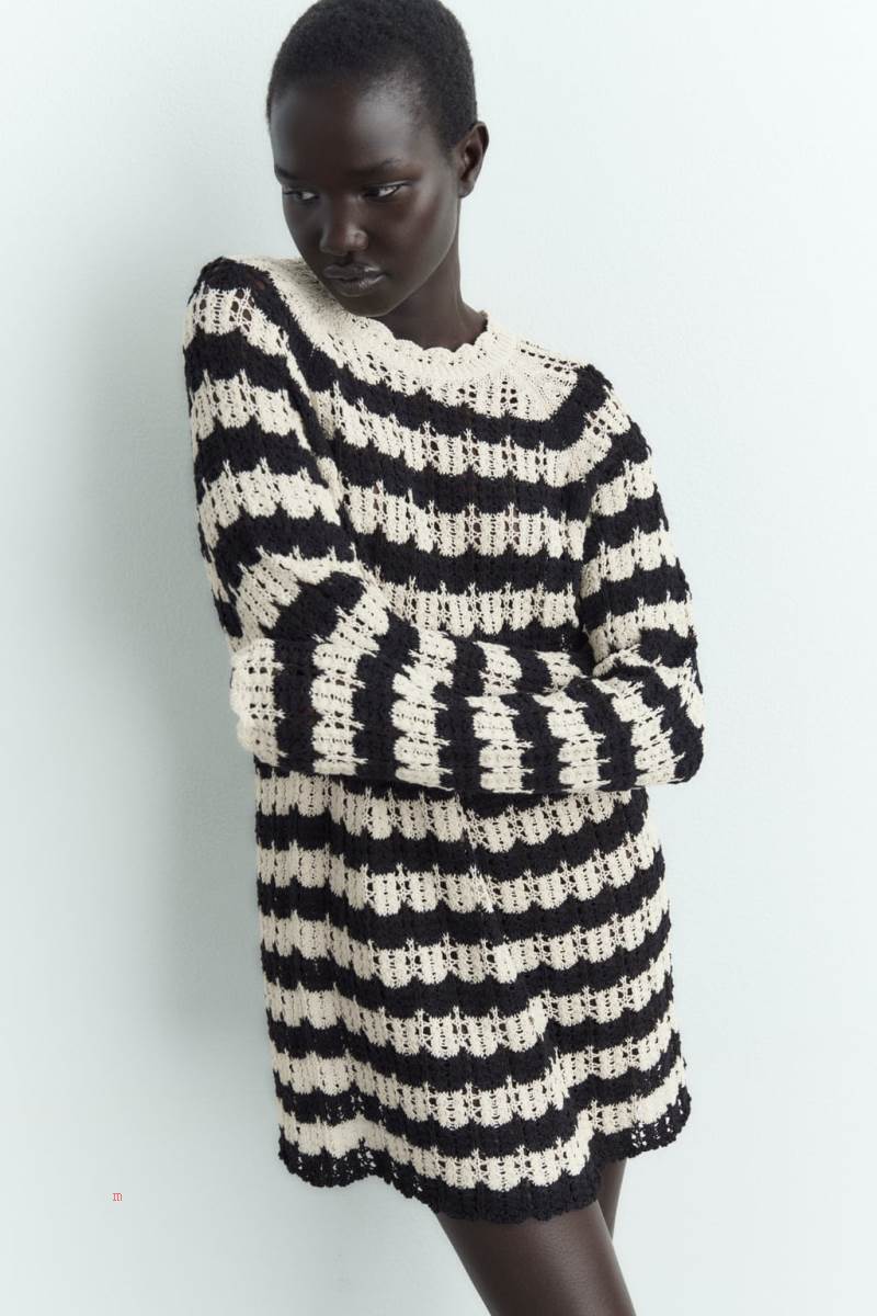 ZARA STRIPED POINTELLE KNIT Tröjor Dam Stripes | VBQXJ-0152