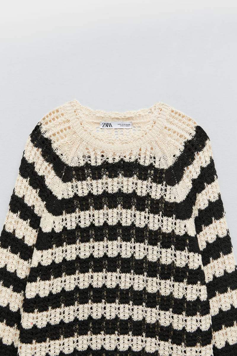 ZARA STRIPED POINTELLE KNIT Tröjor Dam Stripes | VBQXJ-0152
