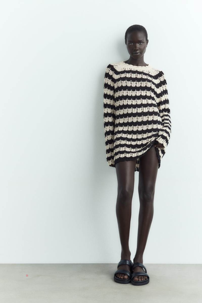 ZARA STRIPED POINTELLE KNIT Tröjor Dam Stripes | VBQXJ-0152