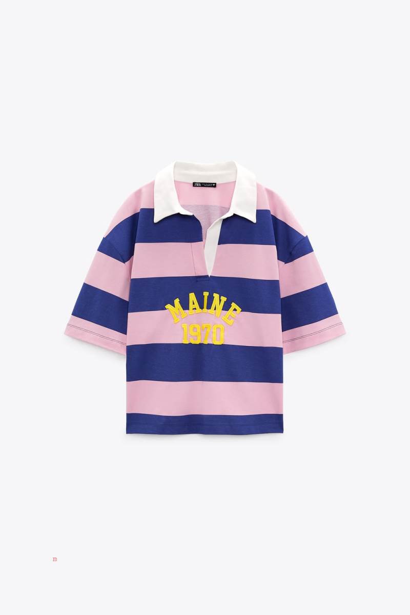 ZARA STRIPED POLO T-shirt Dam Rosa | SAHKX-2619