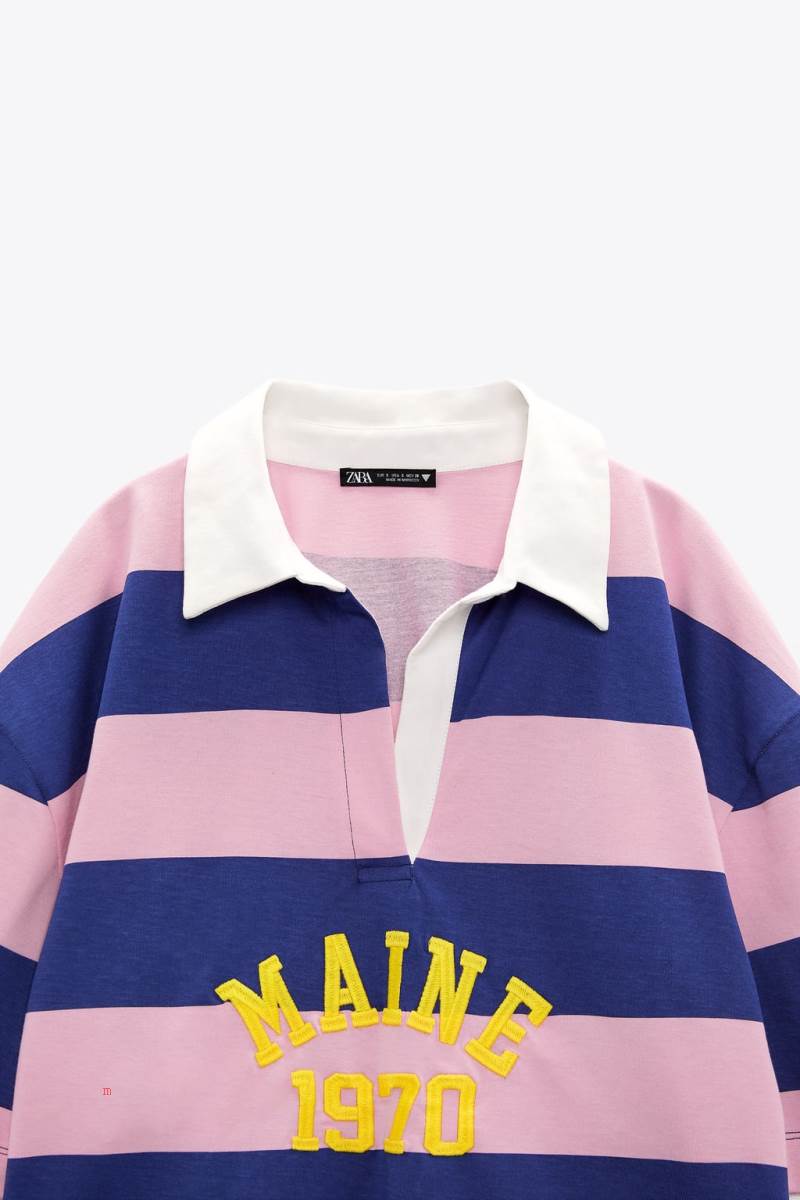 ZARA STRIPED POLO T-shirt Dam Rosa | SAHKX-2619