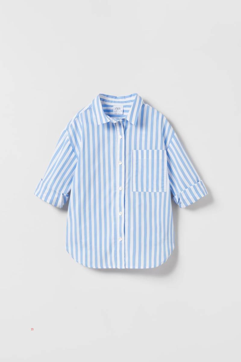 ZARA STRIPED POPLIN Skjorta Tjej Ljusblå | VMRPX-8159