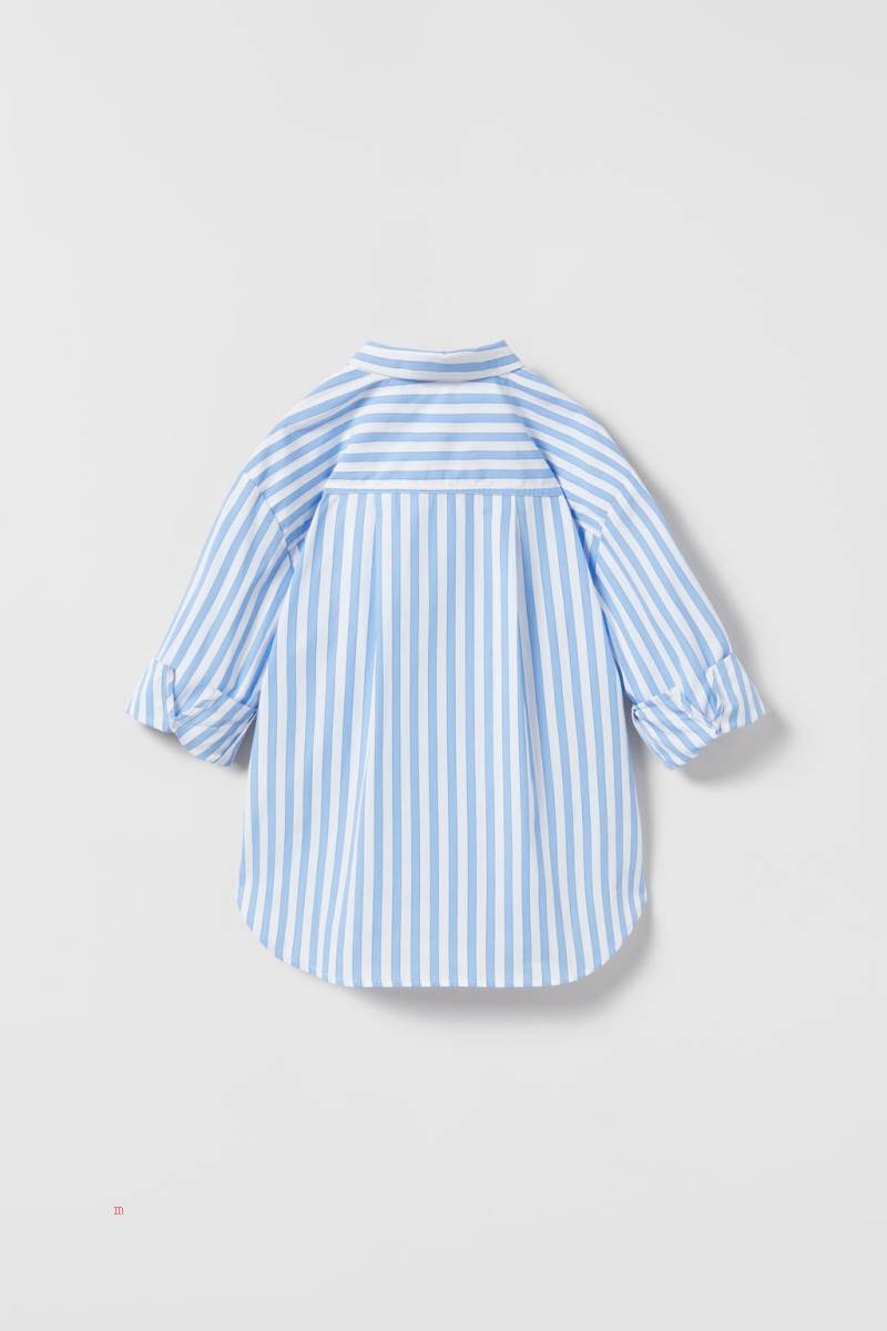 ZARA STRIPED POPLIN Skjorta Tjej Ljusblå | VMRPX-8159