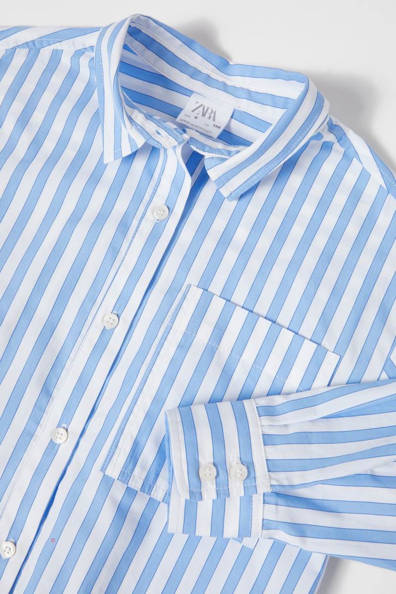 ZARA STRIPED POPLIN Skjorta Tjej Ljusblå | VMRPX-8159