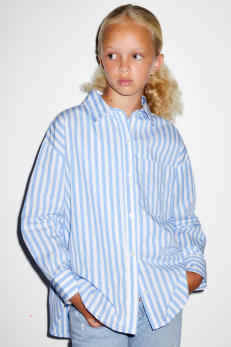 ZARA STRIPED POPLIN Skjorta Tjej Ljusblå | VMRPX-8159