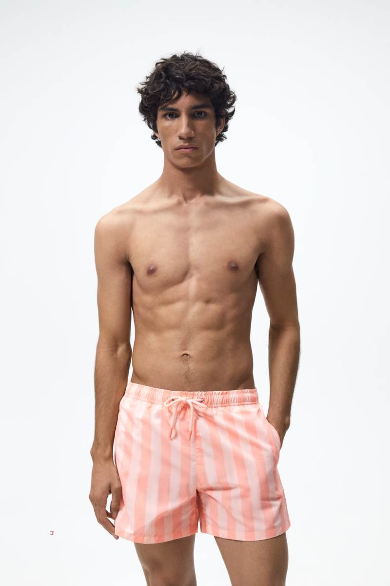 ZARA STRIPED PRINT SWIMMING TRUNKS Badkläder Herr Rosa | OZBUA-9261