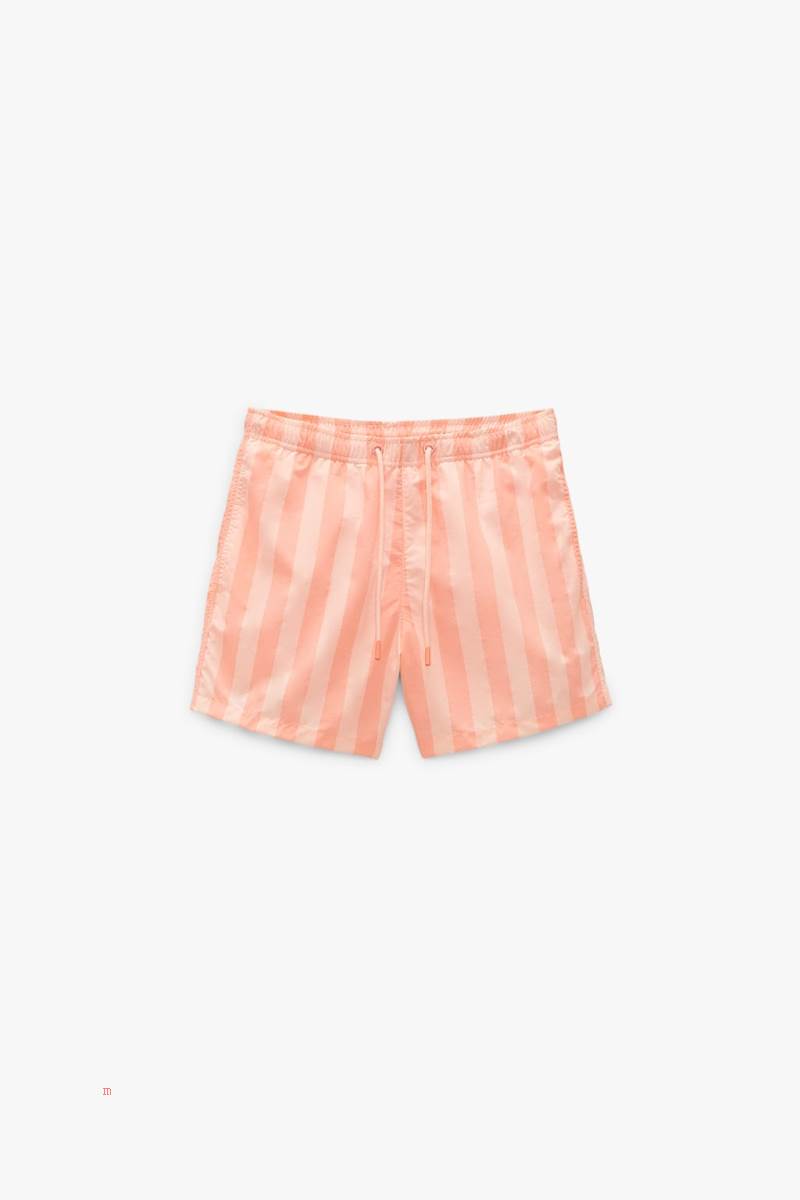 ZARA STRIPED PRINT SWIMMING TRUNKS Badkläder Herr Rosa | OZBUA-9261