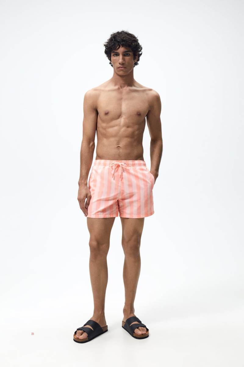 ZARA STRIPED PRINT SWIMMING TRUNKS Badkläder Herr Rosa | OZBUA-9261