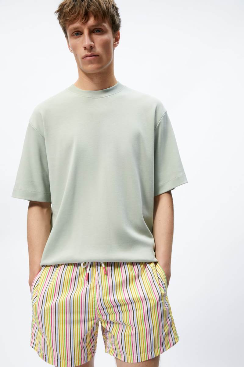 ZARA STRIPED PRINT SWIMMING TRUNKS Badkläder Herr Bruna | UXSKW-7395