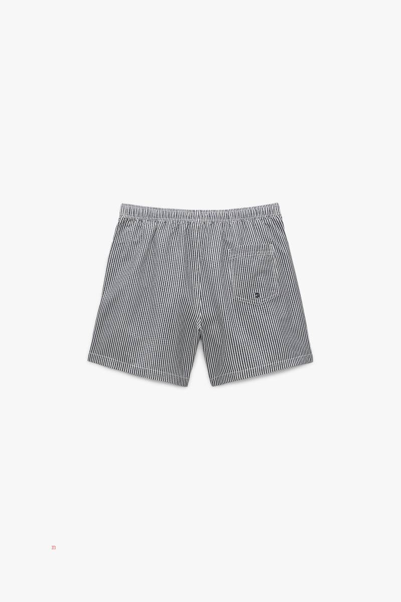ZARA STRIPED SEERSUCKER SWIMMING TRUNKS Badkläder Herr Marinblå Blå | RVNAJ-7349