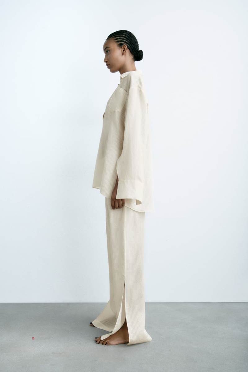 ZARA STRIPED SILK BLEND Skjorta Dam Grå Vita | THUYE-8496