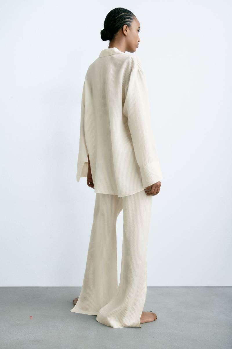 ZARA STRIPED SILK BLEND Skjorta Dam Grå Vita | THUYE-8496