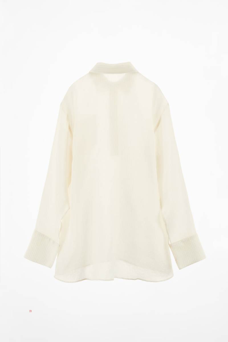 ZARA STRIPED SILK BLEND Skjorta Dam Grå Vita | THUYE-8496