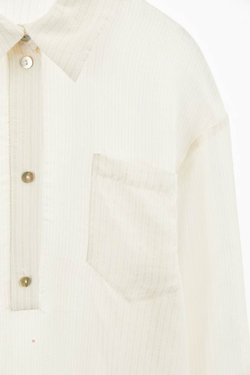 ZARA STRIPED SILK BLEND Skjorta Dam Grå Vita | THUYE-8496