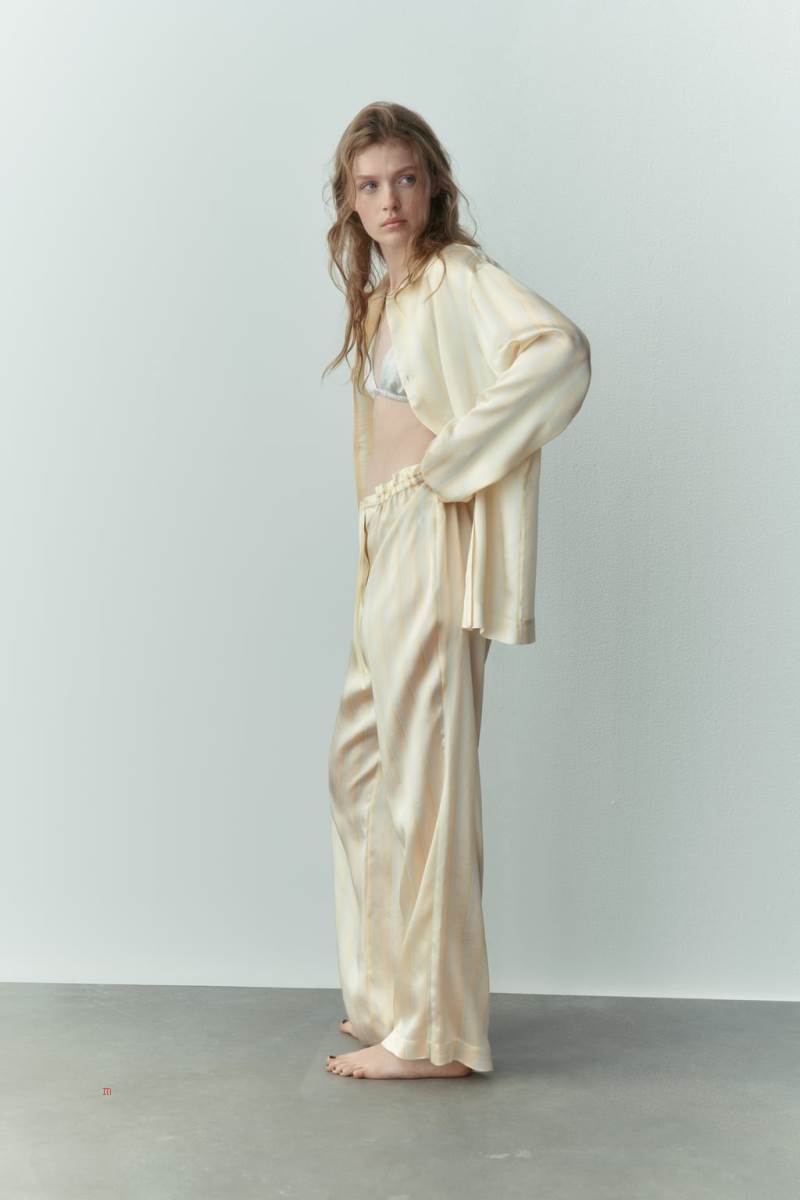 ZARA STRIPED SILK BLEND Skjorta Dam Gula | UIGHJ-9473