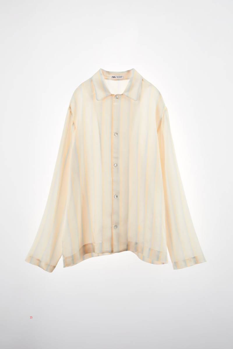 ZARA STRIPED SILK BLEND Skjorta Dam Gula | UIGHJ-9473