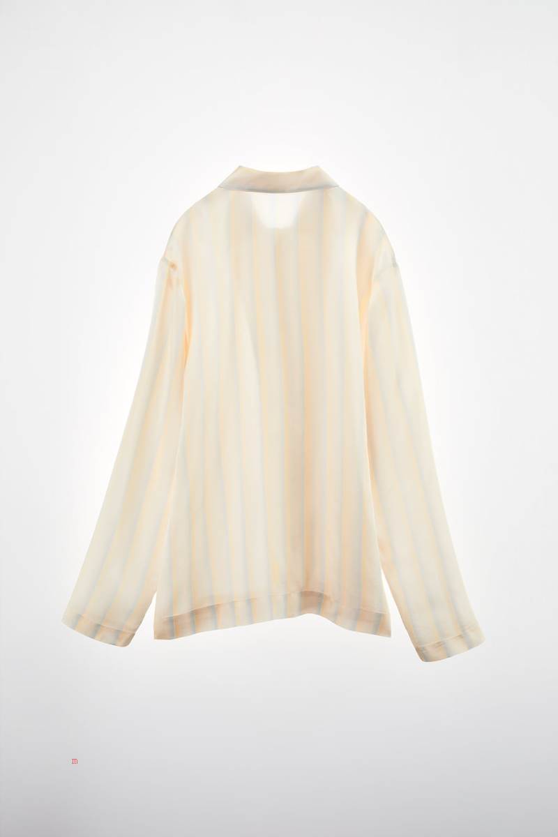 ZARA STRIPED SILK BLEND Skjorta Dam Gula | UIGHJ-9473