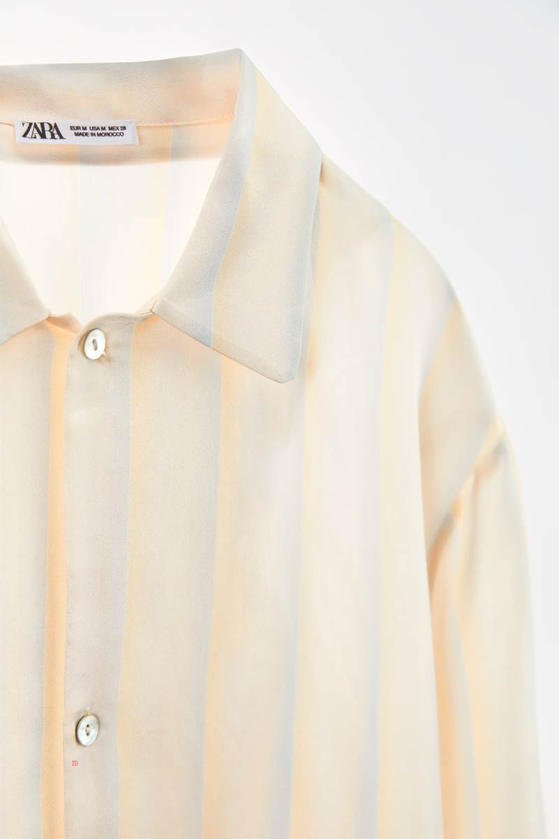 ZARA STRIPED SILK BLEND Skjorta Dam Gula | UIGHJ-9473