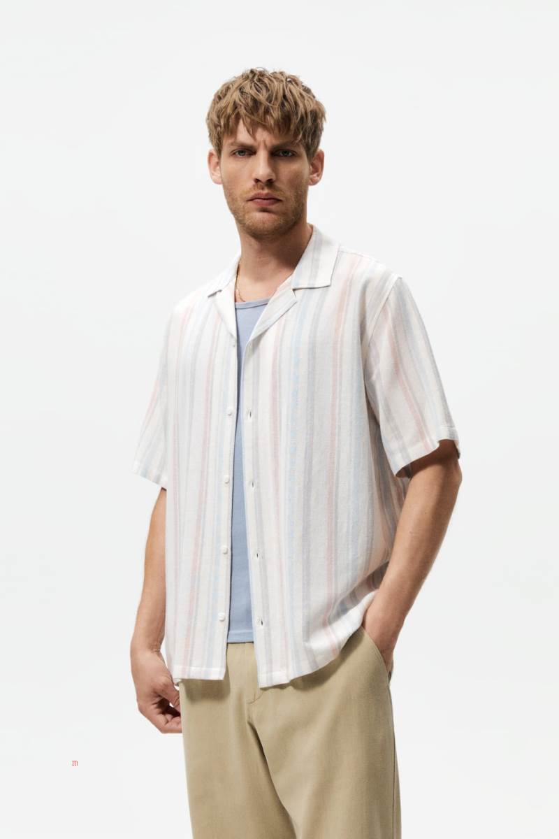 ZARA STRIPED Skjorta Herr Blå | JQPGS-0163