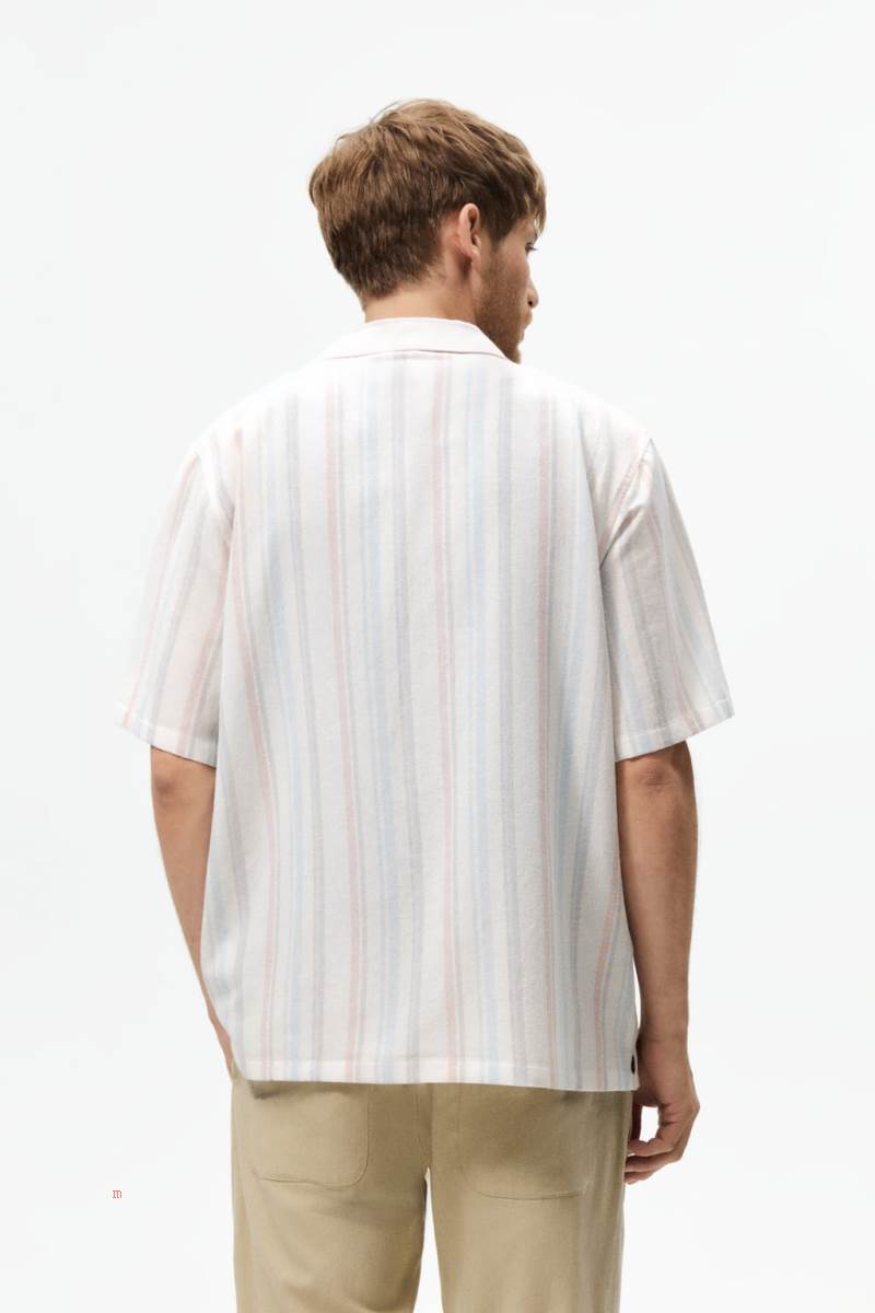 ZARA STRIPED Skjorta Herr Blå | JQPGS-0163