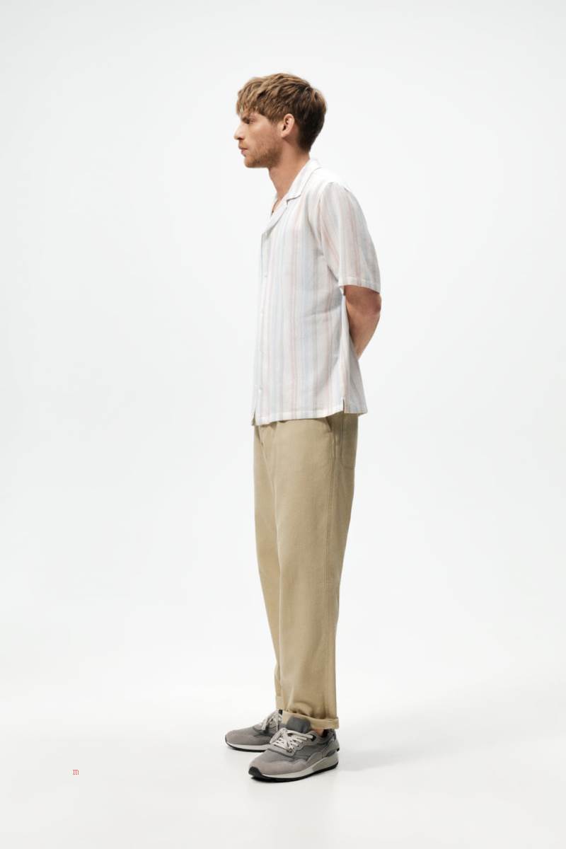 ZARA STRIPED Skjorta Herr Blå | JQPGS-0163