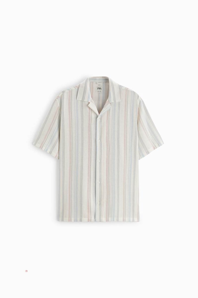ZARA STRIPED Skjorta Herr Blå | JQPGS-0163