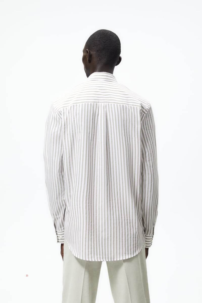 ZARA STRIPED Skjorta Herr Vita Bruna | BAOGY-8246