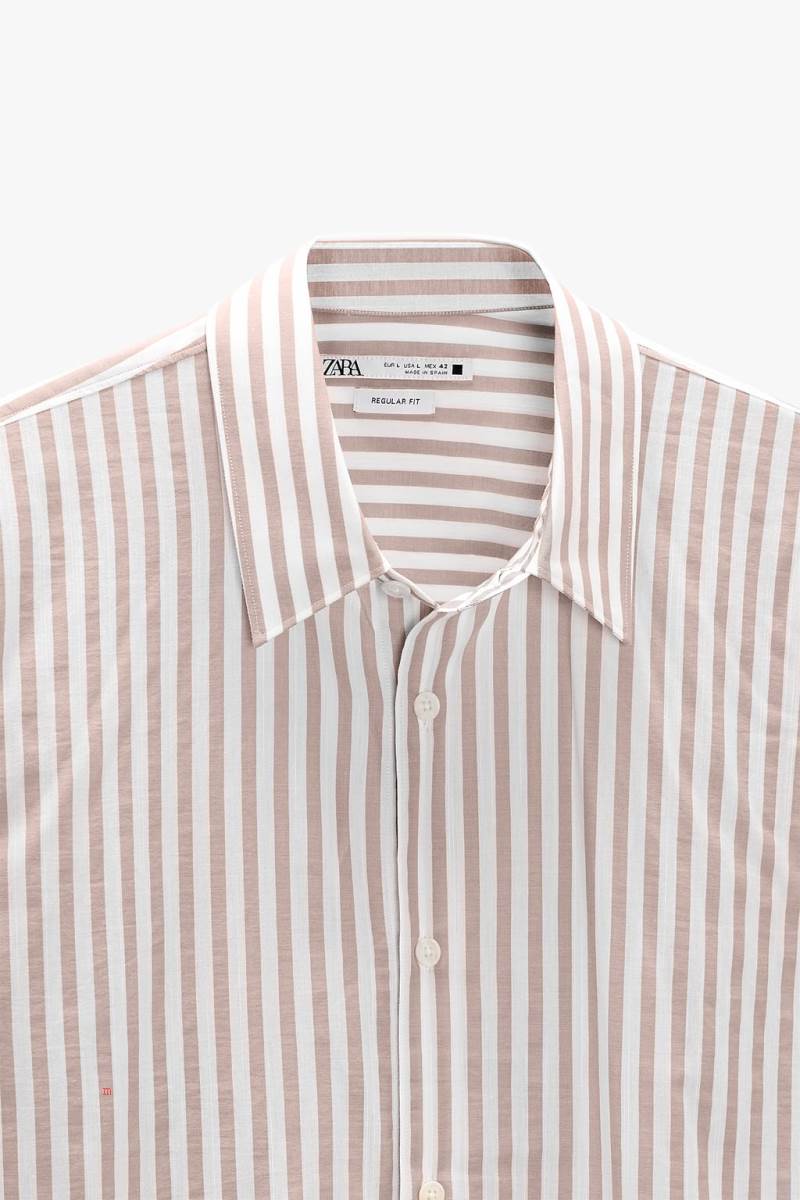 ZARA STRIPED Skjorta Herr Vita Bruna | BAOGY-8246