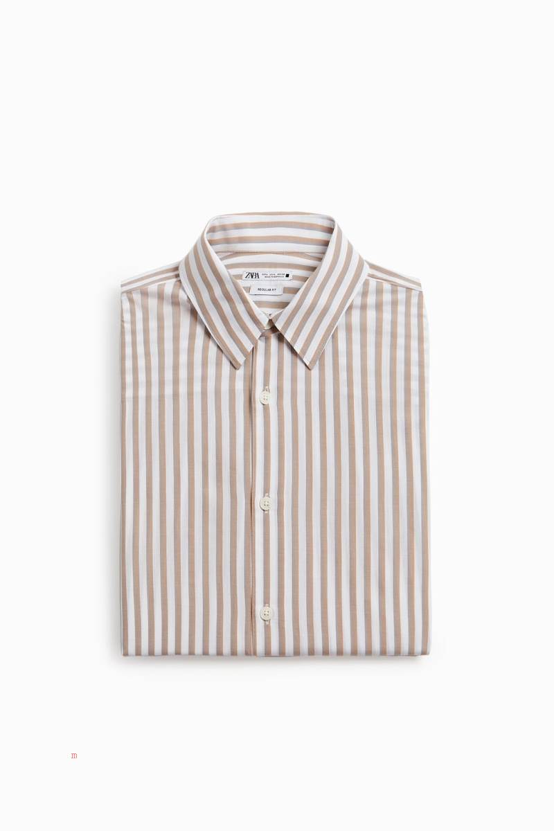 ZARA STRIPED Skjorta Herr Vita Bruna | BAOGY-8246