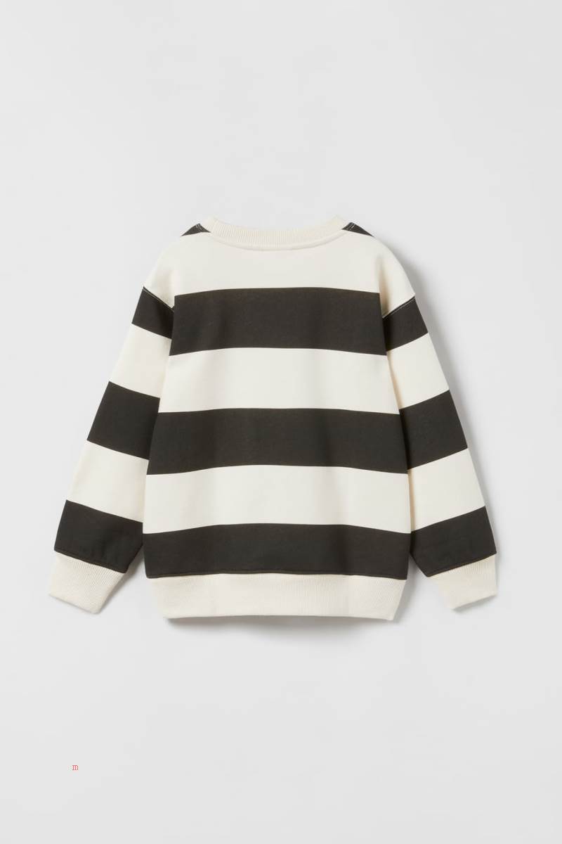 ZARA STRIPED Sweatshirt Pojke Svarta | JLQNG-1476