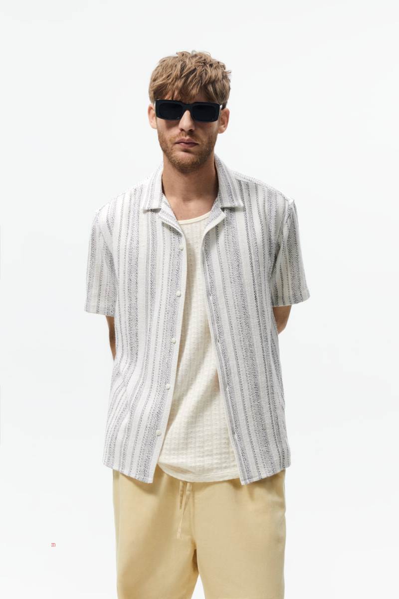 ZARA STRIPED TEXTURED Skjorta Herr Grå | UZHWG-3285