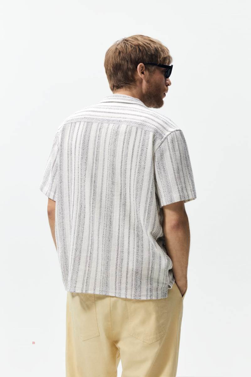 ZARA STRIPED TEXTURED Skjorta Herr Grå | UZHWG-3285