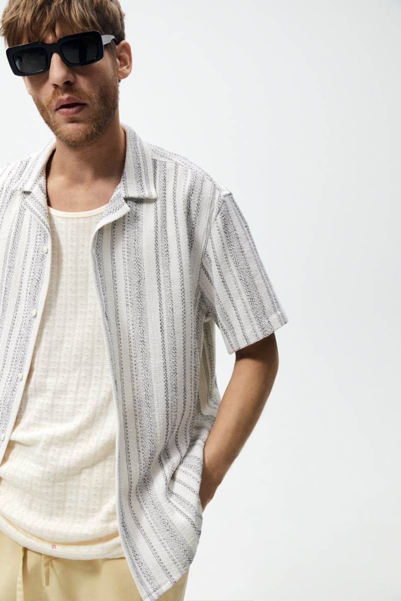 ZARA STRIPED TEXTURED Skjorta Herr Grå | UZHWG-3285