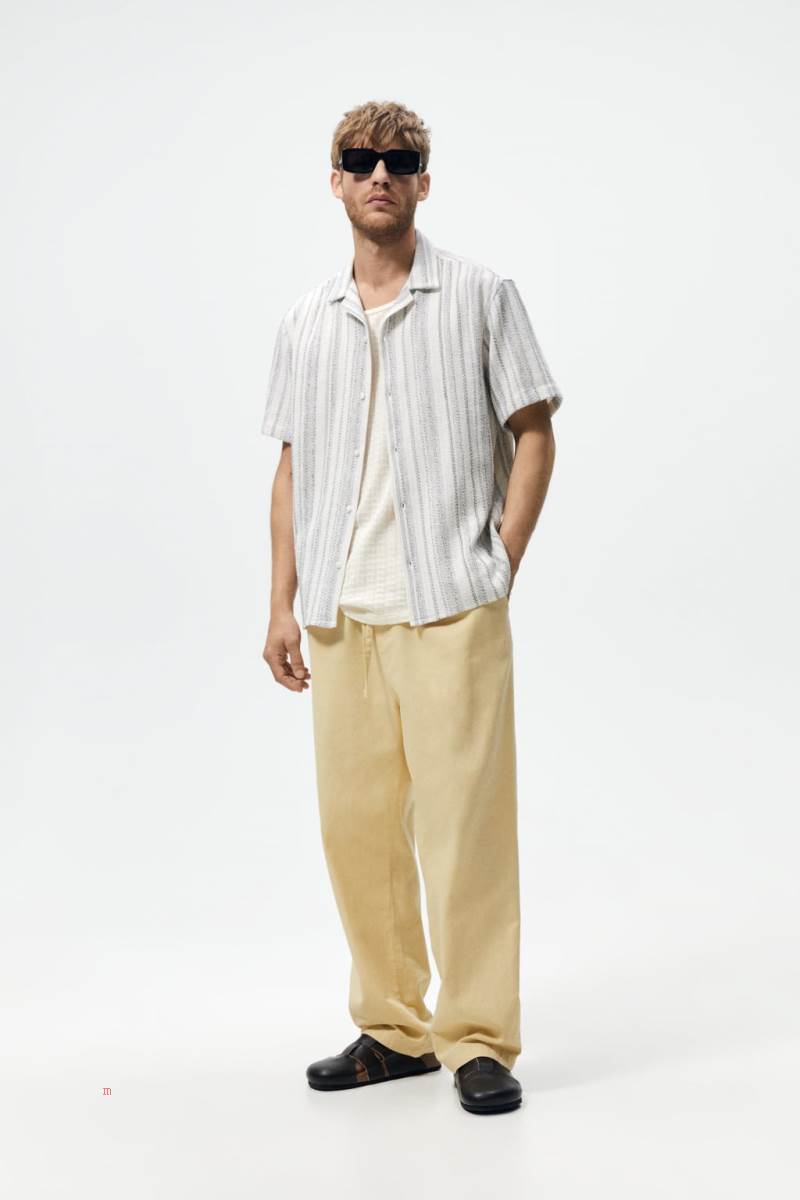 ZARA STRIPED TEXTURED Skjorta Herr Grå | UZHWG-3285