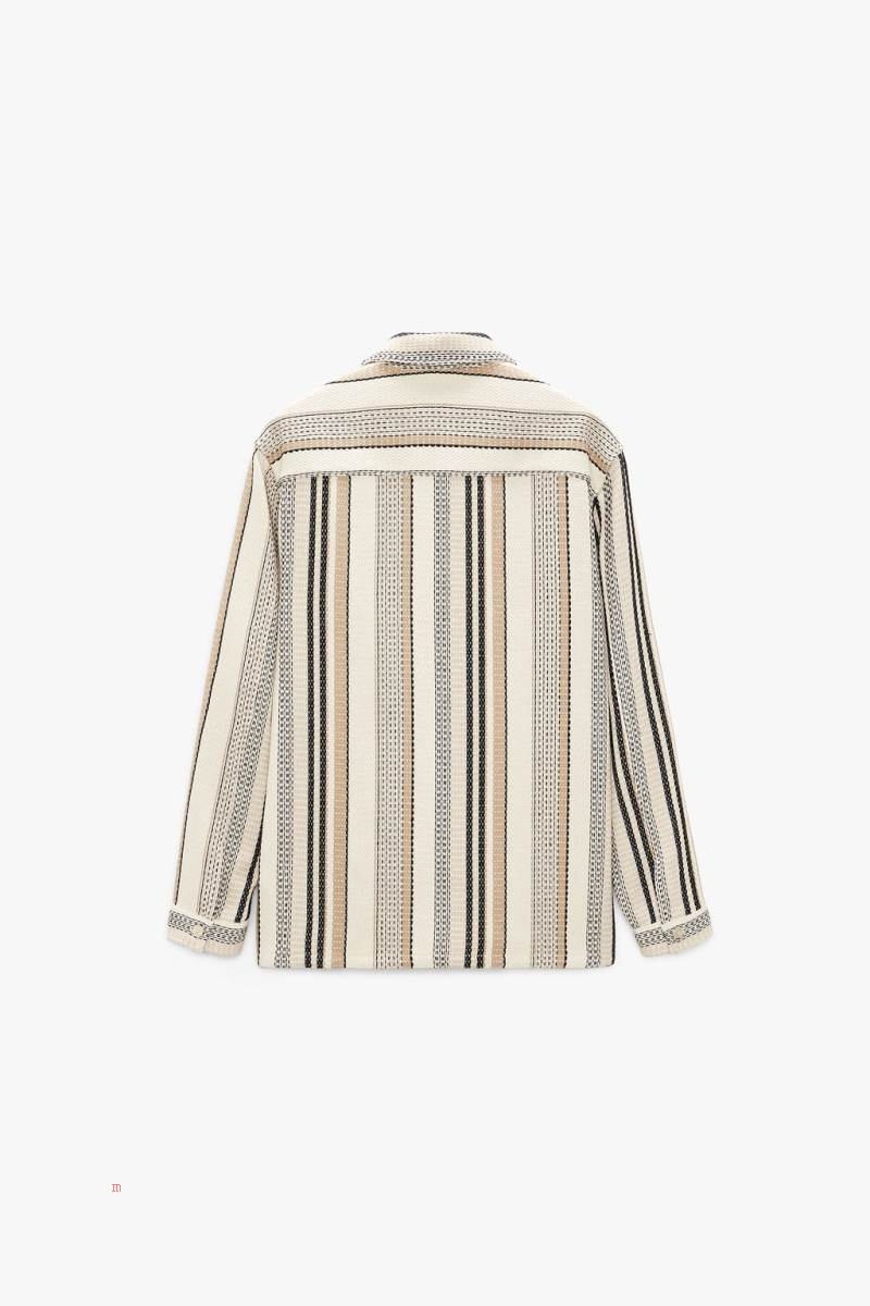 ZARA STRIPED TEXTURED Övertröja Herr Grå Vita | ICRHG-8057