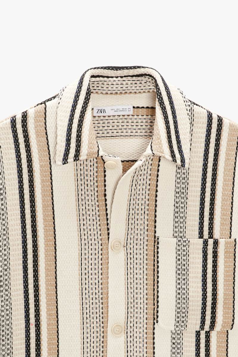 ZARA STRIPED TEXTURED Övertröja Herr Grå Vita | ICRHG-8057