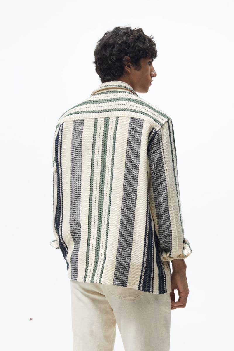 ZARA STRIPED TEXTURED Övertröja Herr Gröna | PICGA-9385