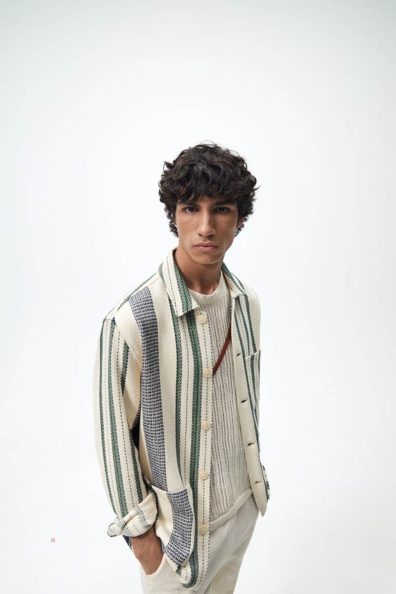 ZARA STRIPED TEXTURED Övertröja Herr Gröna | PICGA-9385