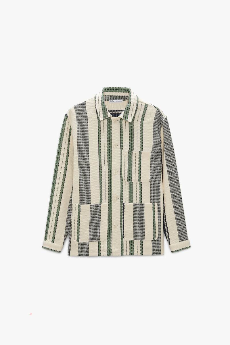 ZARA STRIPED TEXTURED Övertröja Herr Gröna | PICGA-9385