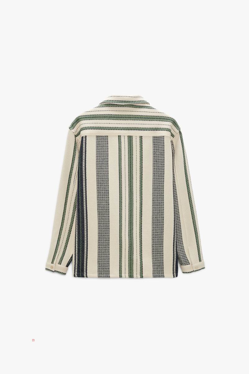 ZARA STRIPED TEXTURED Övertröja Herr Gröna | PICGA-9385