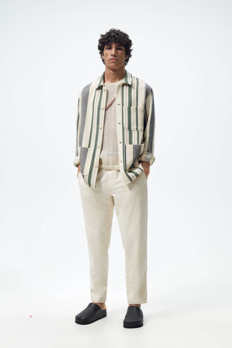 ZARA STRIPED TEXTURED Övertröja Herr Gröna | PICGA-9385