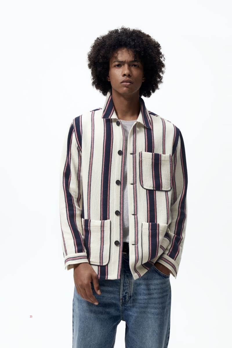 ZARA STRIPED TEXTURED Övertröja Herr Marinblå | XDSEG-4983