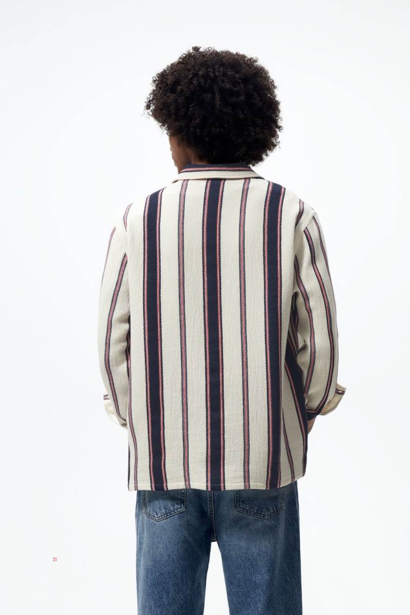 ZARA STRIPED TEXTURED Övertröja Herr Marinblå | XDSEG-4983