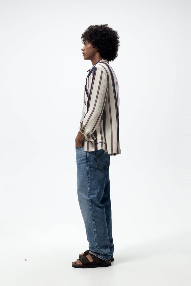 ZARA STRIPED TEXTURED Övertröja Herr Marinblå | XDSEG-4983