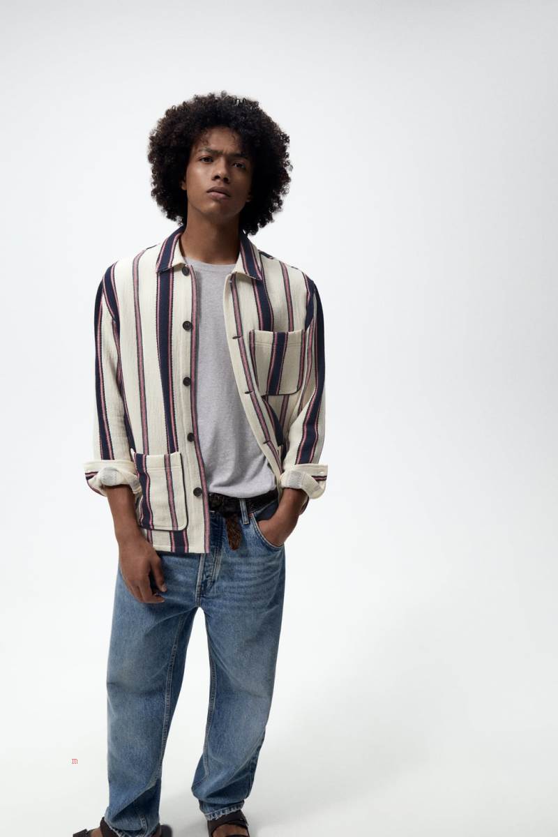 ZARA STRIPED TEXTURED Övertröja Herr Marinblå | XDSEG-4983