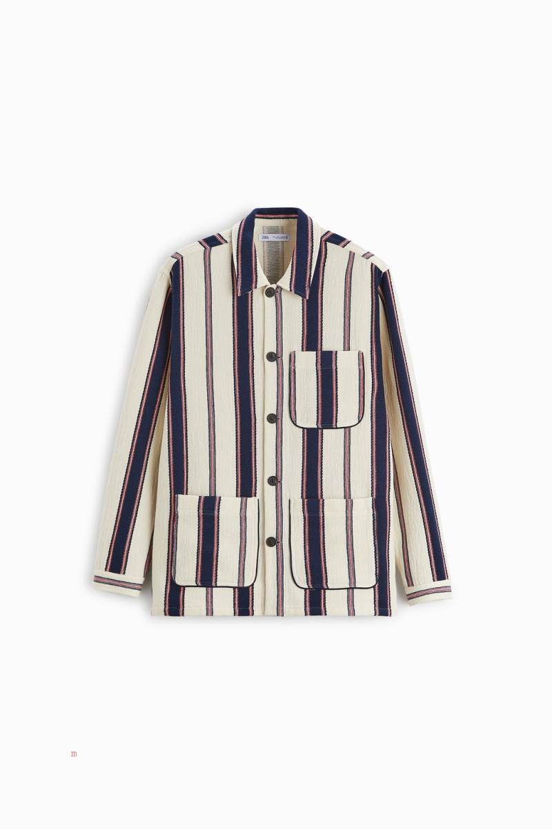 ZARA STRIPED TEXTURED Övertröja Herr Marinblå | XDSEG-4983