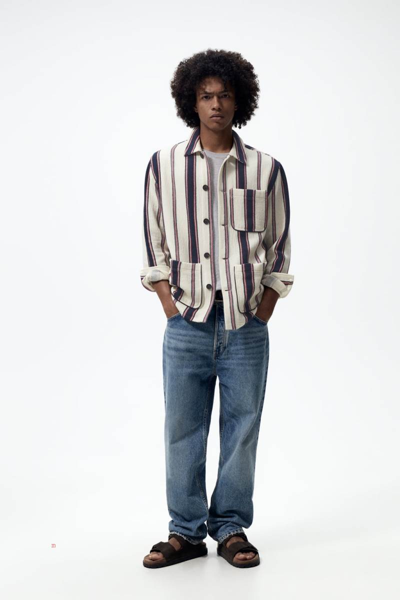 ZARA STRIPED TEXTURED Övertröja Herr Marinblå | XDSEG-4983