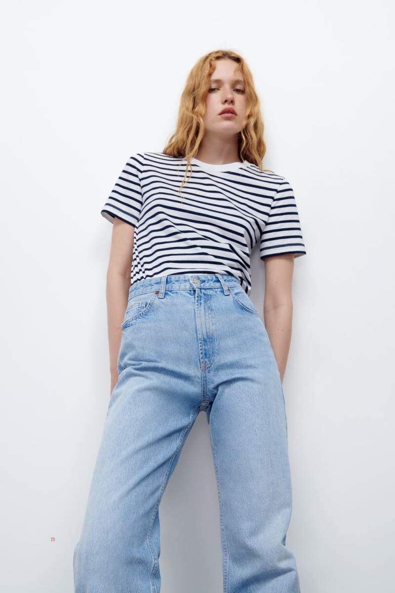 ZARA STRIPED T-shirt Dam Stripes | XZPLC-5690
